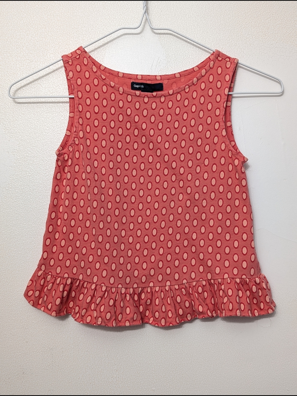 GAP Coral Pink Oval Print Ruffle-Hem Tank Top 4-5 Y